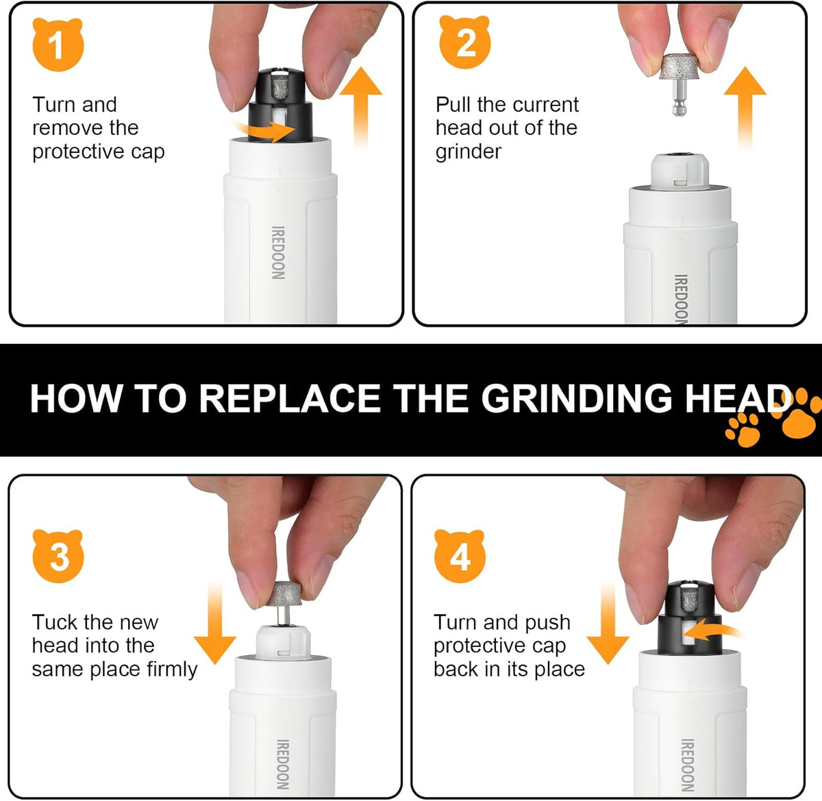 IREDOON Dog Nail Grinder Replacement Head-Integrated Grinding Head for Casfuy and Most Brands, Highly Efficient, Safe and Durable (3pcs) - PuriLite