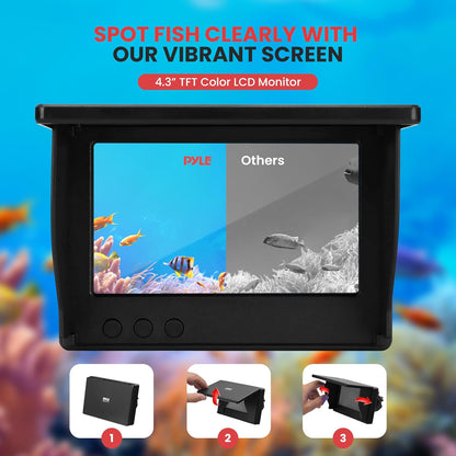Pyle Ice Fishing Camera - 4.3" Portable Underwater Fishing Camera, 1000TVL Camera w/ 12pcs Infrared Lights & 15m Cable, Essential Fishfinder Fishing Accessories, for Ice/Ocean/Lake Fishing - PuriLite