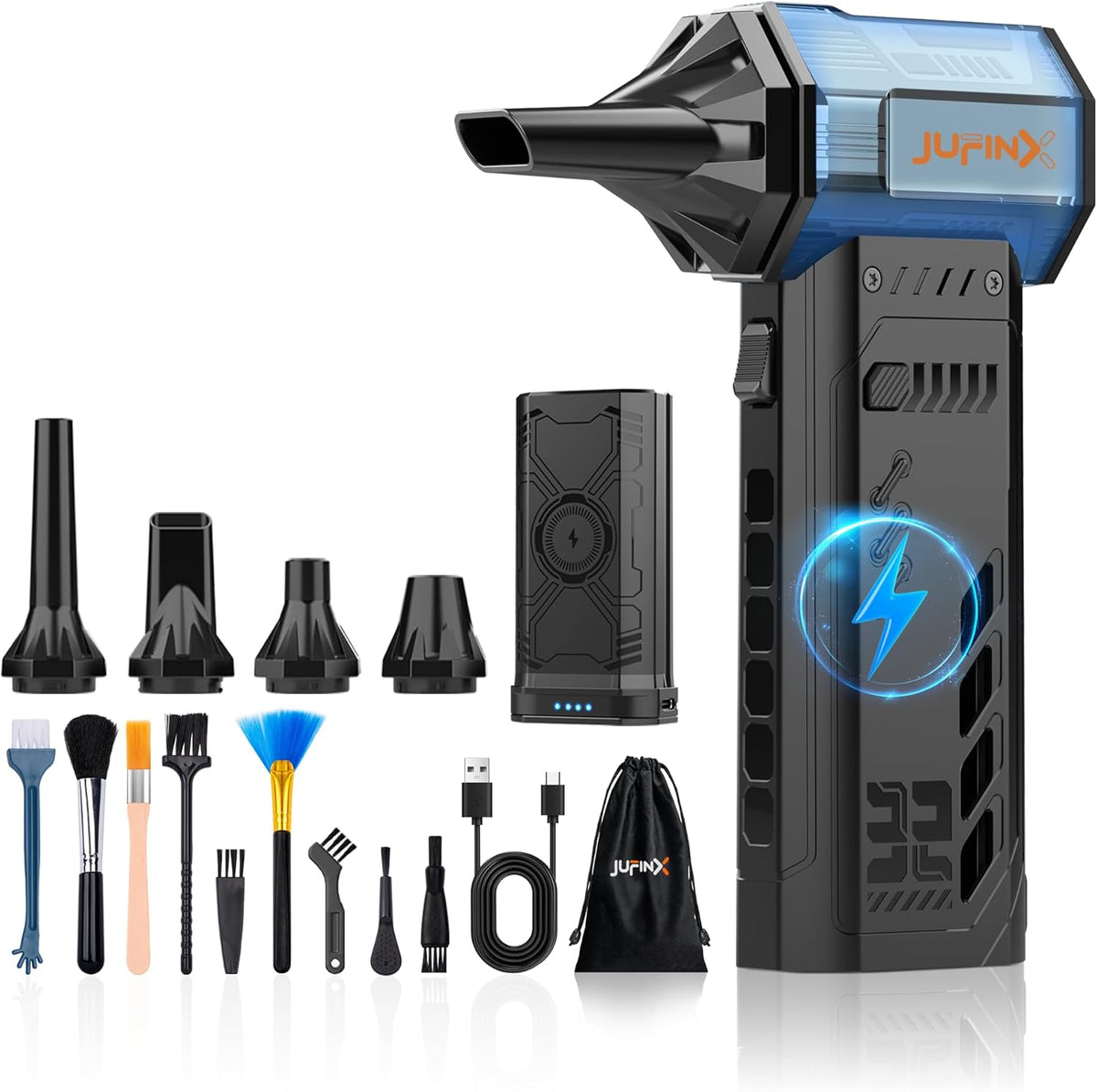 X301 Compressed Air Duster-250000RPM Super Power Electric Air Duster, Replaceable Batteries,Long Life mini Blower, 3-Gear Adjustable,4 nozzles for Computer, Keyboard, Outdoors and Car Cleaning - PuriLite