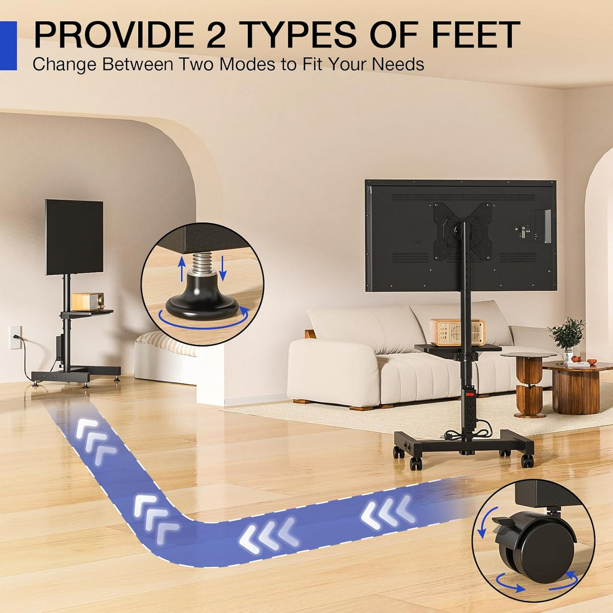 Rfiver Mobile TV Stand with Power Outlet, Rolling TV Stand for 13-50 Inch LCD LED Flat Panel Curved Screen, Tilting and Rotating Mount, Portrait to Landscape, Holds up to 55lbs, Max VESA 200x200mm - PuriLite