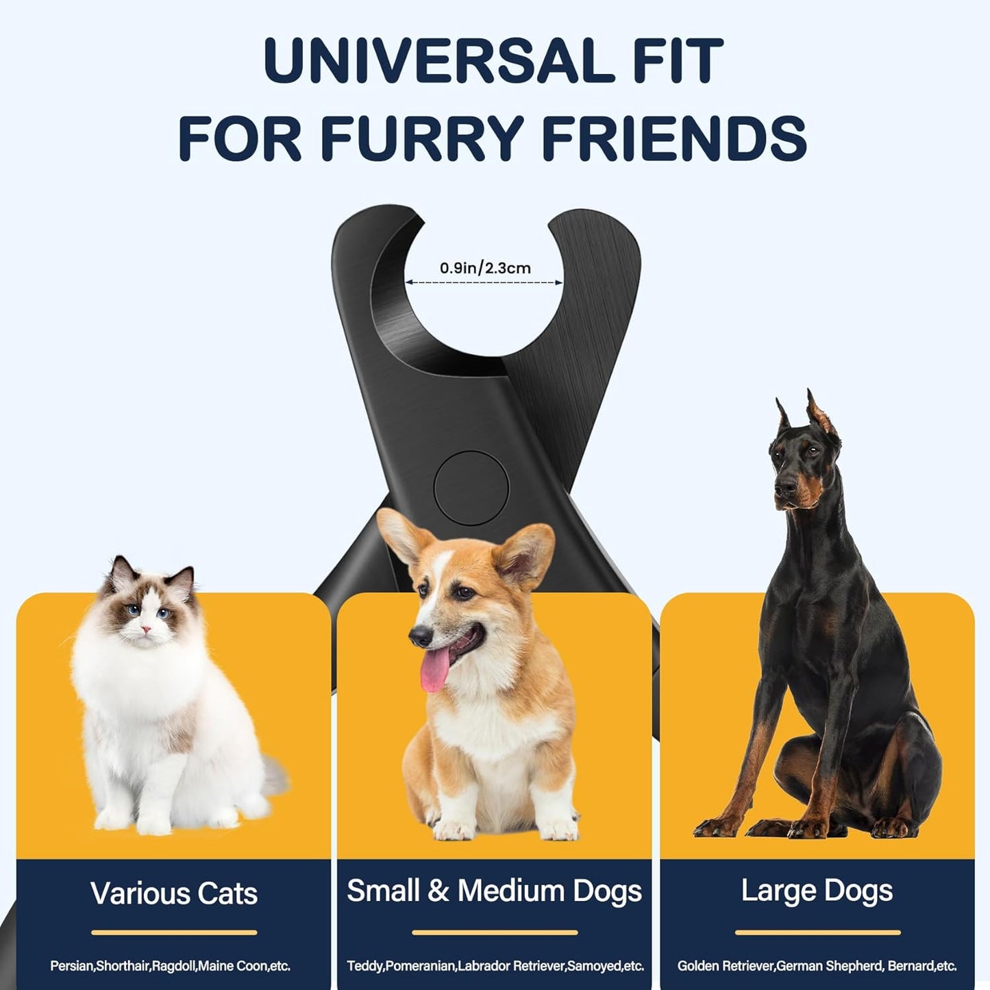 BEZOX Professional Pet Nail Clippers, Premium Sharp & Safe Pets' Paw Trimmer for Large Dogs and Small Animals, Soft Grip Cat Claw Cutter with Built-in Spring - Blue Handle - PuriLite