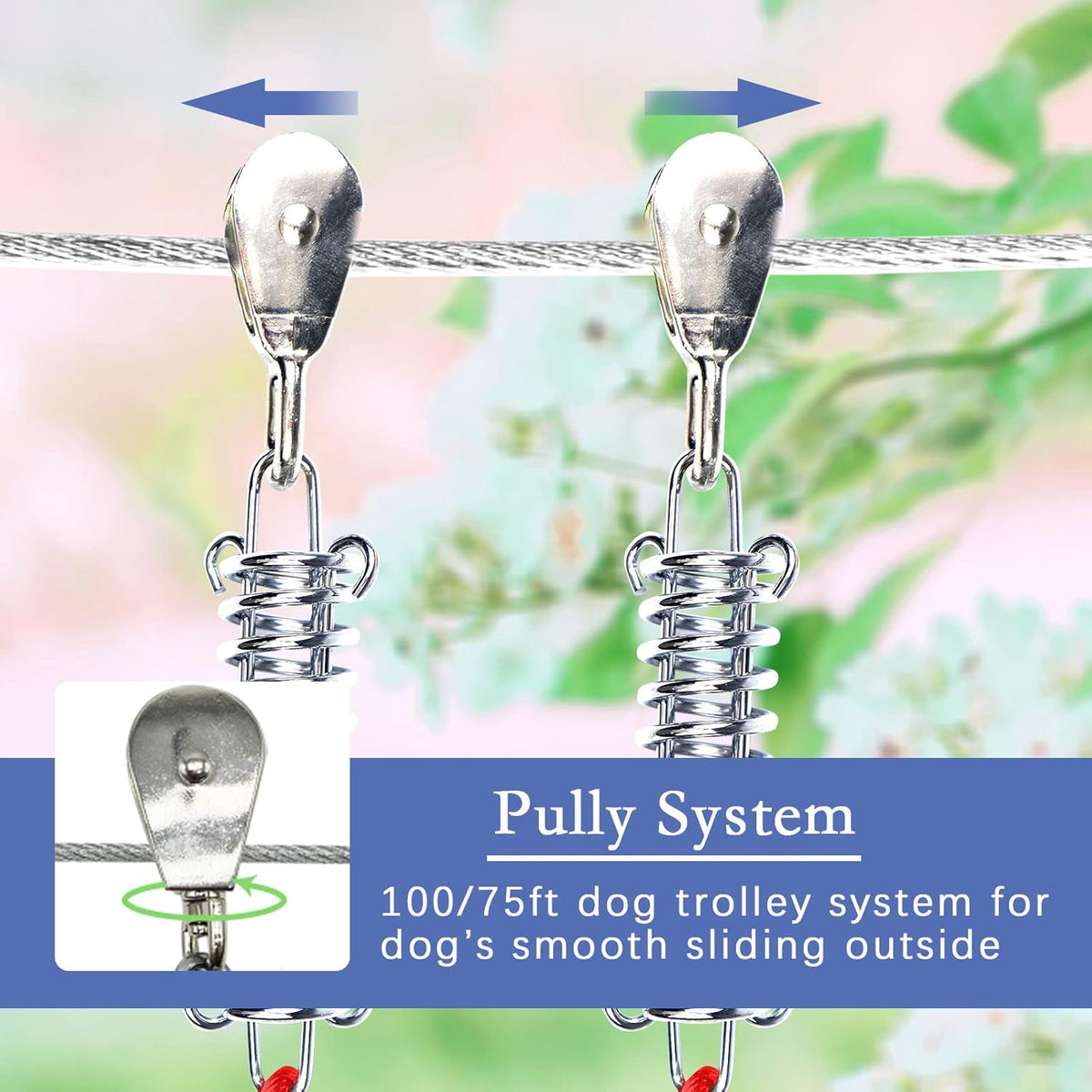 Snagle Paw Dog Tie Out Runner for Yard,Trolley System for Large Dogs,Heavy Duty Dog Run Cable with 10ft Pulley Runner Line for Dogs Up to 125lbs,Yard or Camping,75ft - PuriLite