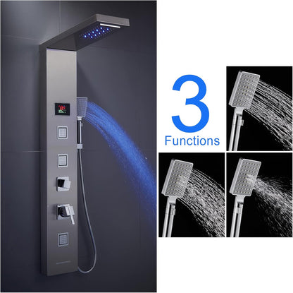 LED Shower Panel Tower System Black, MENATT 304 Stainless Steel 5-Function Shower Panel Rainfall Waterfall Shower Rain Massage System with Body Jets - PuriLite