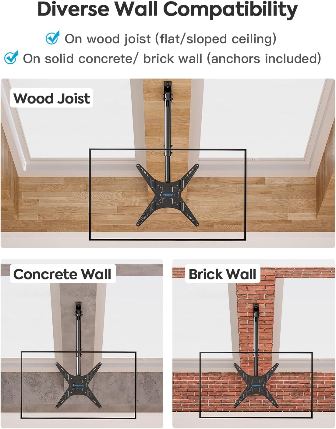 MOUNTUP Ceiling TV Mount for Most 24''-65'' TVs, Hanging TV Ceiling Mount for 32 43 50 55 60 65 inch TVs, Full Motion Height Adjustable TV Mount Bracket, Holds up to 99lbs, Max VESA 400x400mm, MU0039 - PuriLite