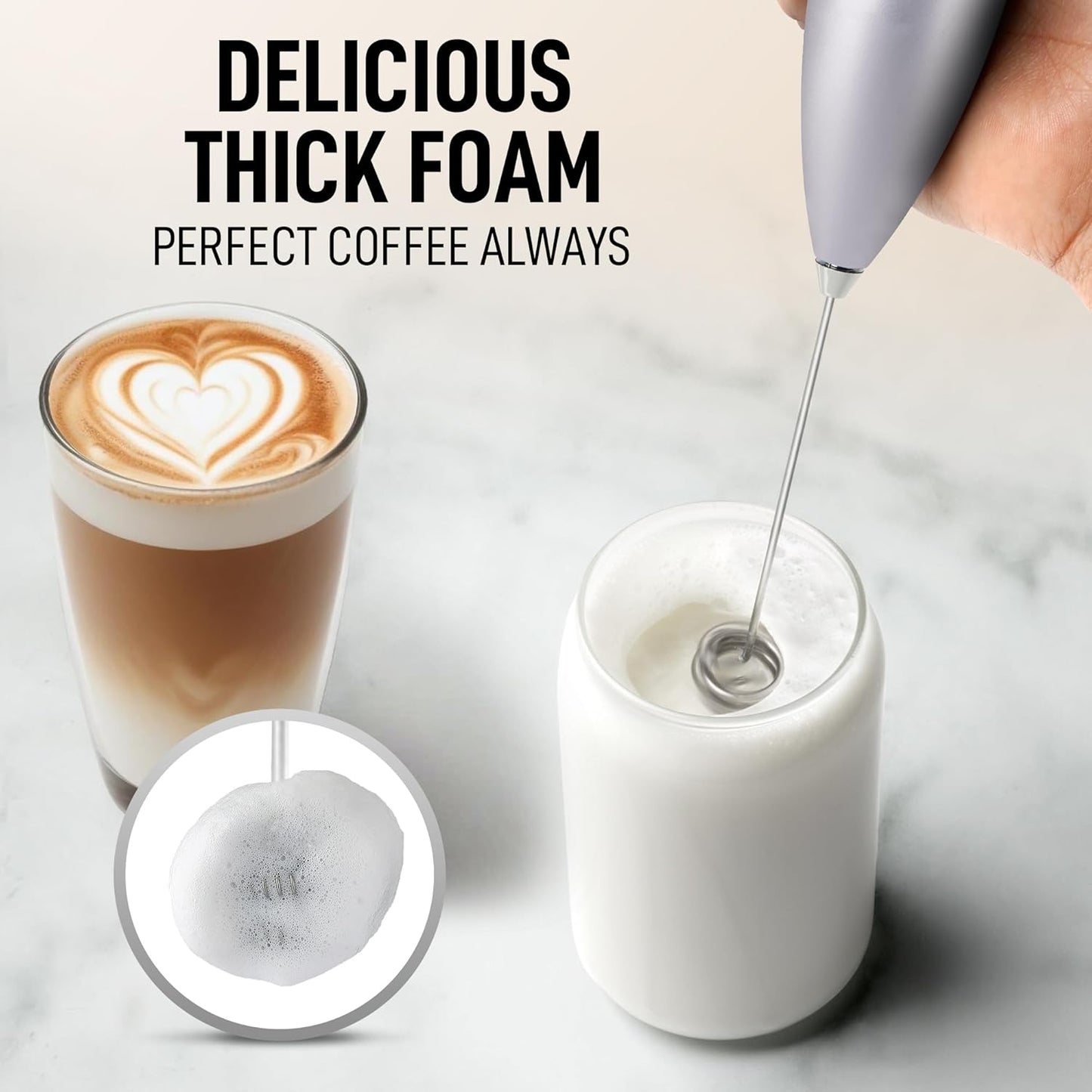 Zulay Kitchen Powerful Double Whisk Milk Frother Handheld - Foam Maker with Stand - Whisk Drink Mixer for Coffee, Mini Foamer for Latte, Matcha, Frappe, Hot Chocolate & Cappuccino (Black) - PuriLite