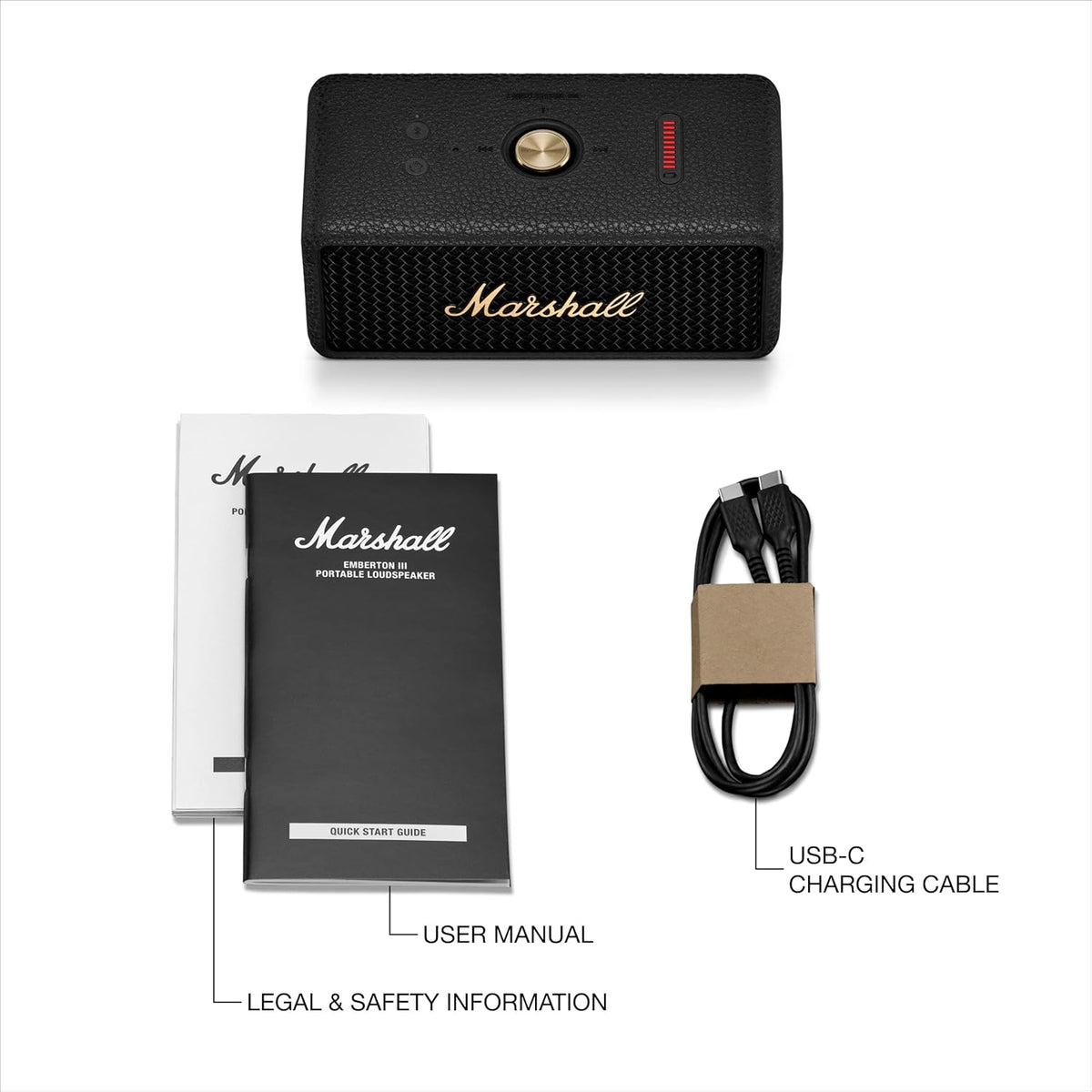 Marshall Emberton III Portable Bluetooth Speaker, Wireless, IP67 Rating Dust & Water Resistant, 32+ Hours Playtime, Quick Charge - Black & Brass - PuriLite