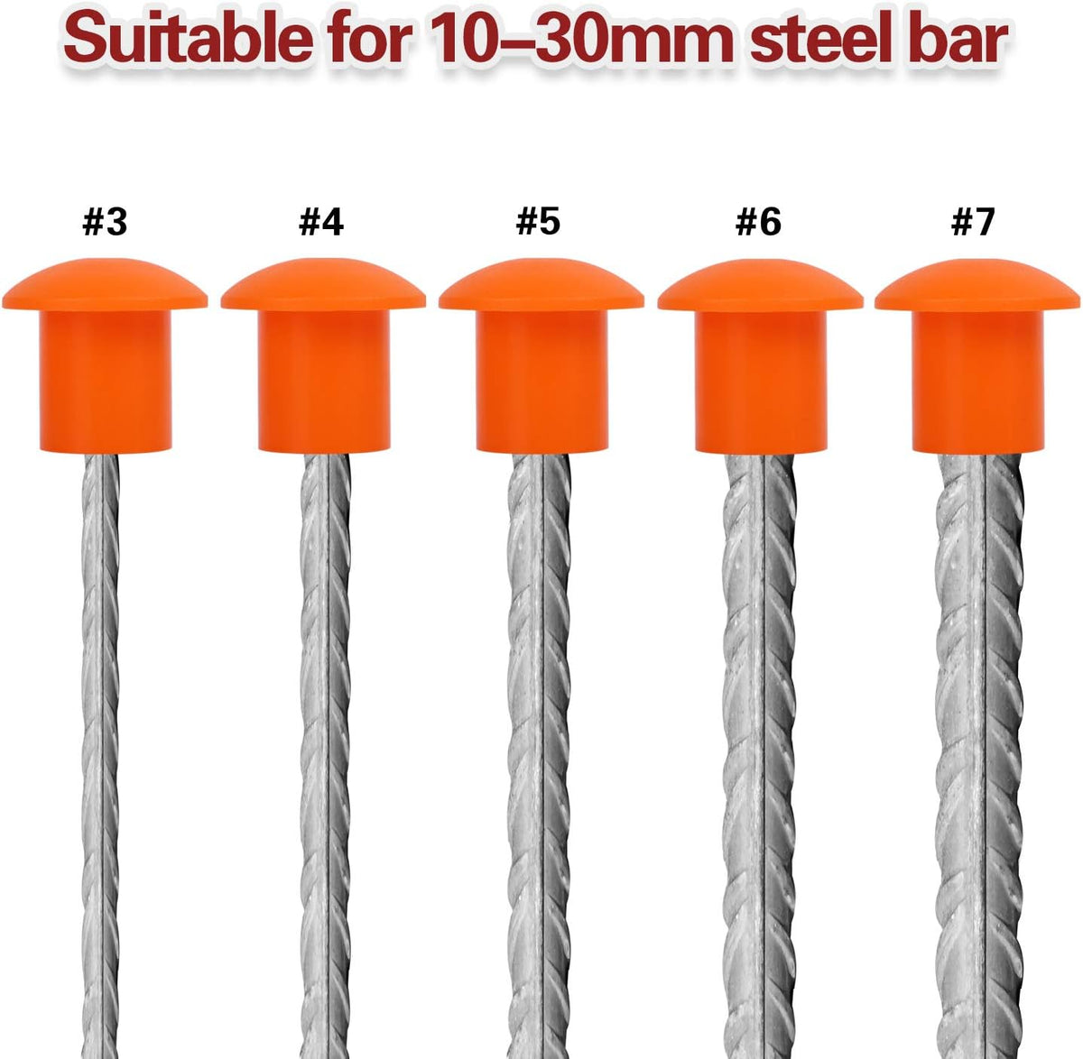 KEILEOHO 100 PCS Orange Plastic Mushroom Rebar Caps - Size #3-#7, 10M - 25M - PuriLite