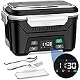 Cordless Electric Lunch Box, Battery Powered Heated Lunch Box, 1 Liter Food Insulated Lunchbox with Fork and Spoon Insulated Carrying Pouch for Truck Drivers Blue Collar (Deep Blacl) - PuriLite
