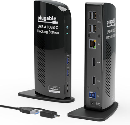 Plugable USB 3.0 Universal Laptop Docking Station Dual Monitor for Windows and Mac, USB 3.0 or USB-C, (Dual Video: HDMI and HDMI/DVI/VGA, Gigabit Ethernet, Audio, 6 USB Ports) - PuriLite
