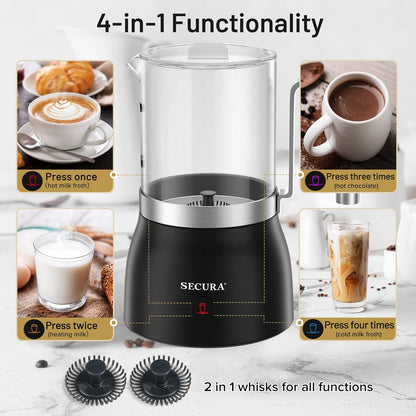 Secura Detachable Milk Frother and Steamer, 17oz Electric Milk Warmer 4-in-1 Hot/Cold Foam Maker for Latte, Cappuccinos, Macchiato, Hot Chocolate - PuriLite