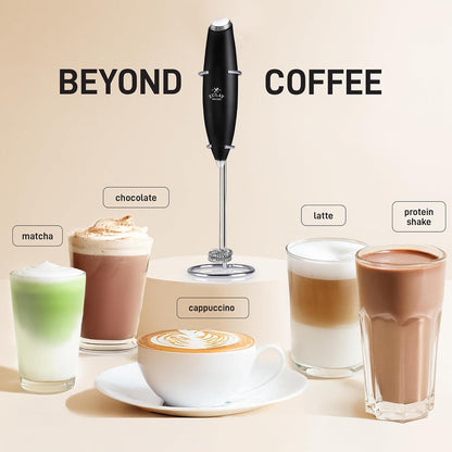 Zulay Kitchen Powerful Double Whisk Milk Frother Handheld - Foam Maker with Stand - Whisk Drink Mixer for Coffee, Mini Foamer for Latte, Matcha, Frappe, Hot Chocolate & Cappuccino (Black) - PuriLite