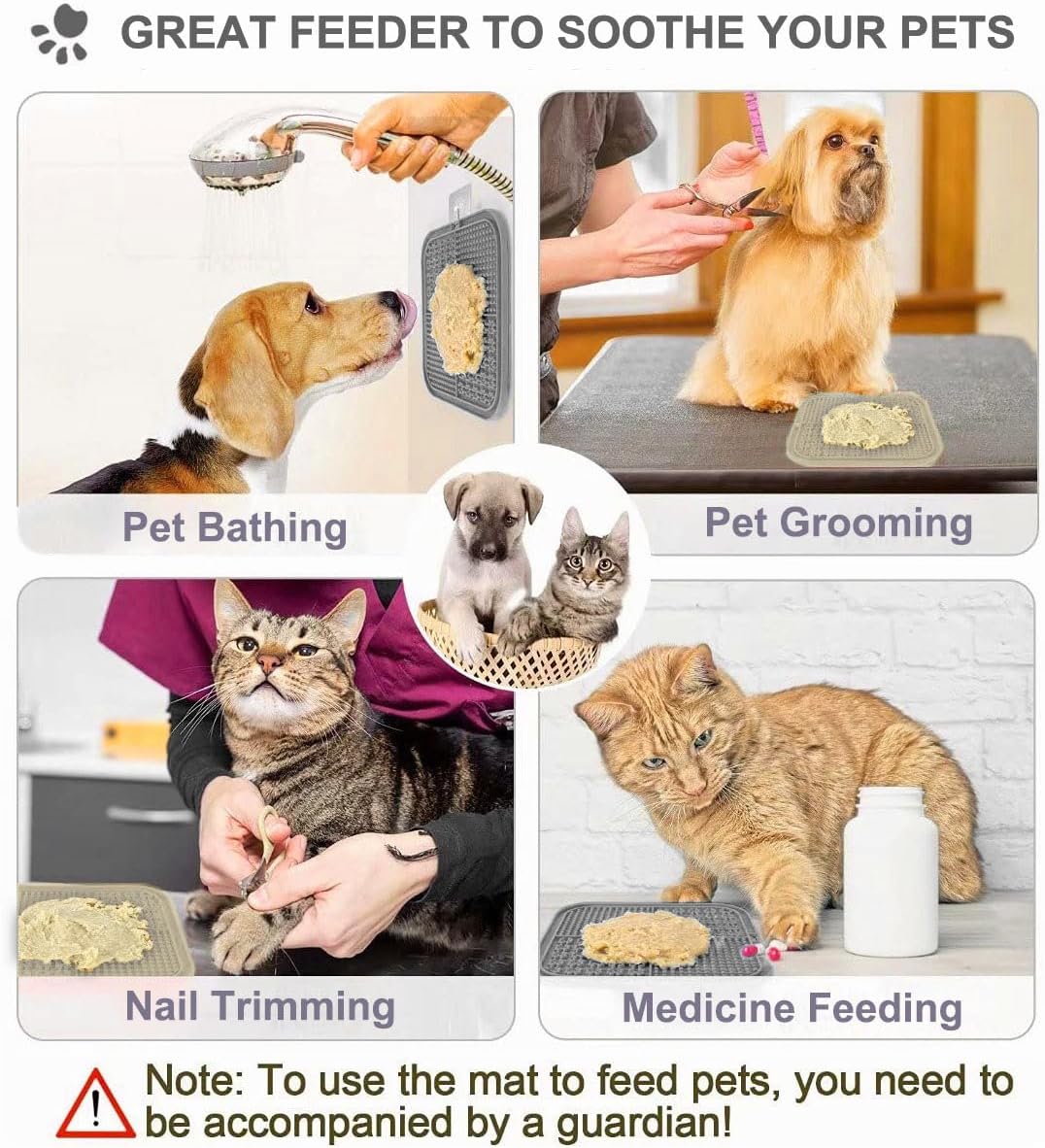 2 Pack Licking Mat for Dogs & Cats with Suction Cups, Dog Slow Feeder Lick Pat for Anxiety Relief, Dog Toys Feeding Mat for Butter Yogurt Peanut, Pets Bathing Grooming Training Mat - PuriLite