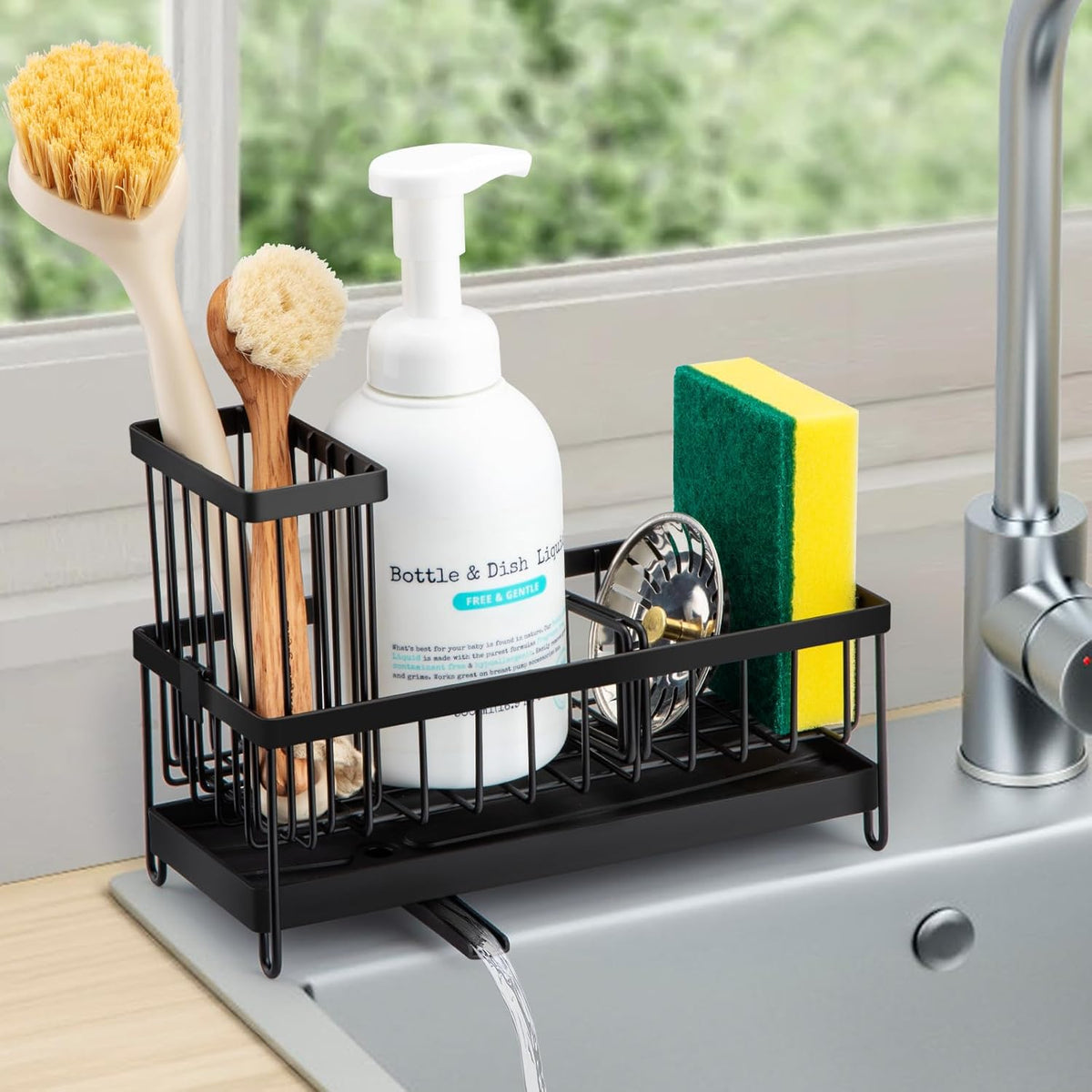Sinnsally Kitchen Sink Caddy Organizer – Stainless Steel Sponge, Soap & Brush Holder – Rotatable, Multi-Compartment Countertop Organizer for Kitchen, Bathroom & Workspace - PuriLite