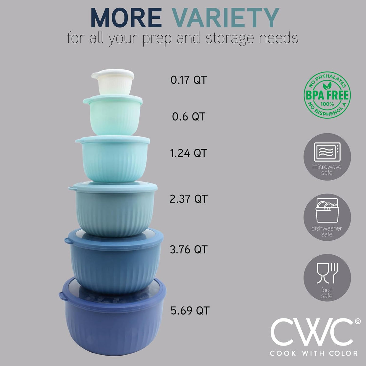 COOK WITH COLOR Prep Bowls with Lids- 8 Piece Nesting Plastic Small Mixing Bowl Set with Lids (Teal Ombre) - PuriLite