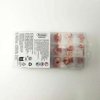 Toolwiz 150PCS 15 Sizes Copper Washers Metric Sealing Assortment Set Flat Ring Sump Plug Crush Washer Oil Drain Plug Gasket Seal Assortment Set M5/6/7/8/10/10.5/11/12/12.5/14/15/16/16.5/17.5 - PuriLite