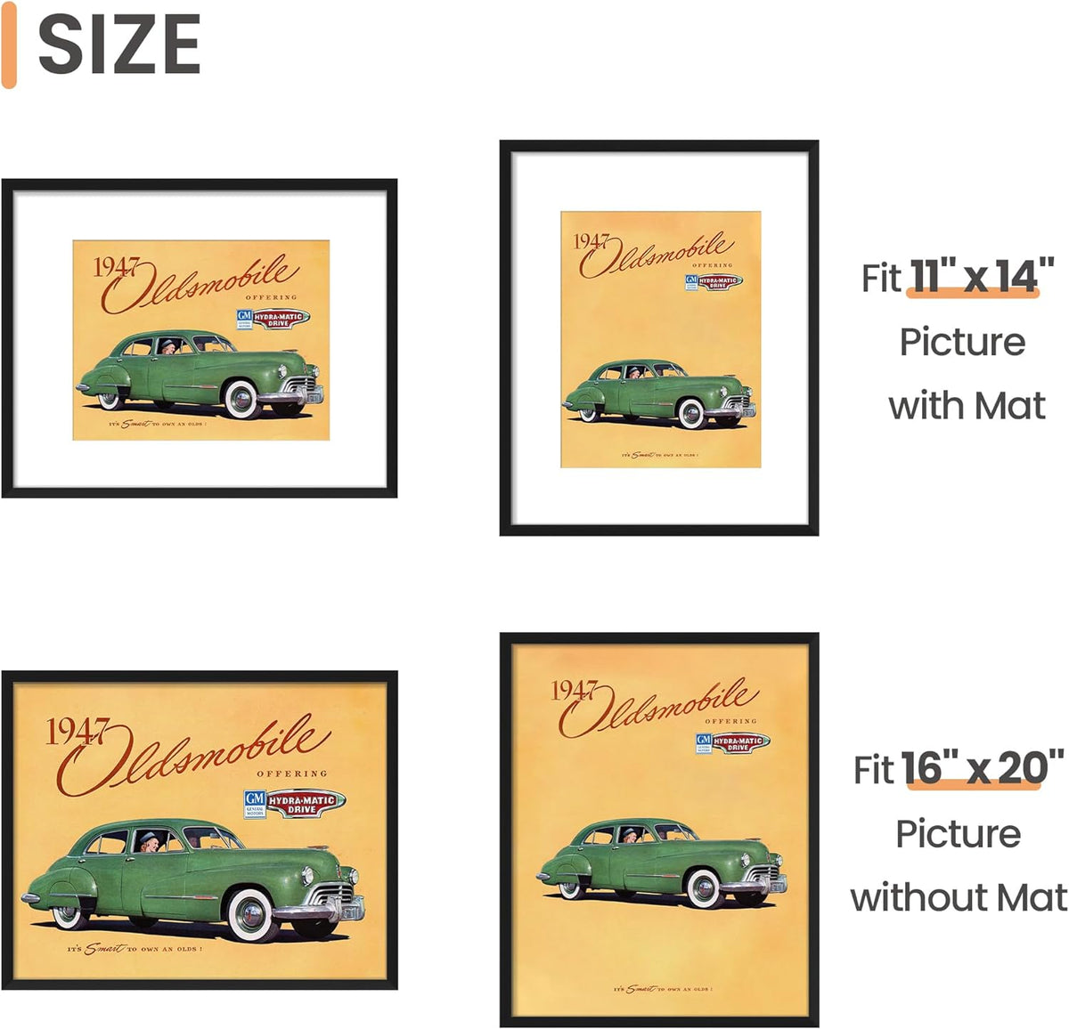 upsimples 11x14 Picture Frame, Display Pictures 8x10 with Mat or 11x14 Without Mat, Wall Hanging Photo Frames, Black - PuriLite