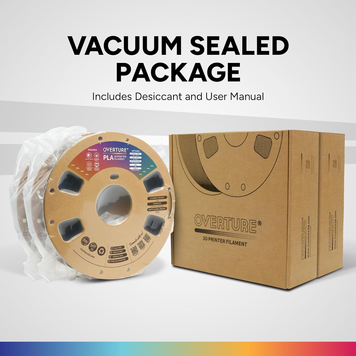 OVERTURE PLA Filament 1.75mm PLA 3D Printer Filament, 1kg Cardboard Spool (2.2lbs), Dimensional Accuracy +/- 0.02mm, Fit Most FDM Printer (Black 1-Pack) - PuriLite