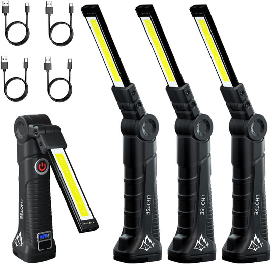 Rechargeable Work Lights, LED Work Light with Magnetic Base and Hanging Hook,360°Rotate 5 Modes Magnetic Rechargeable Flashlights for Mechanics Car Repair, Home, Garage, Emergency,BBQ,Camping(4 Pack) - PuriLite