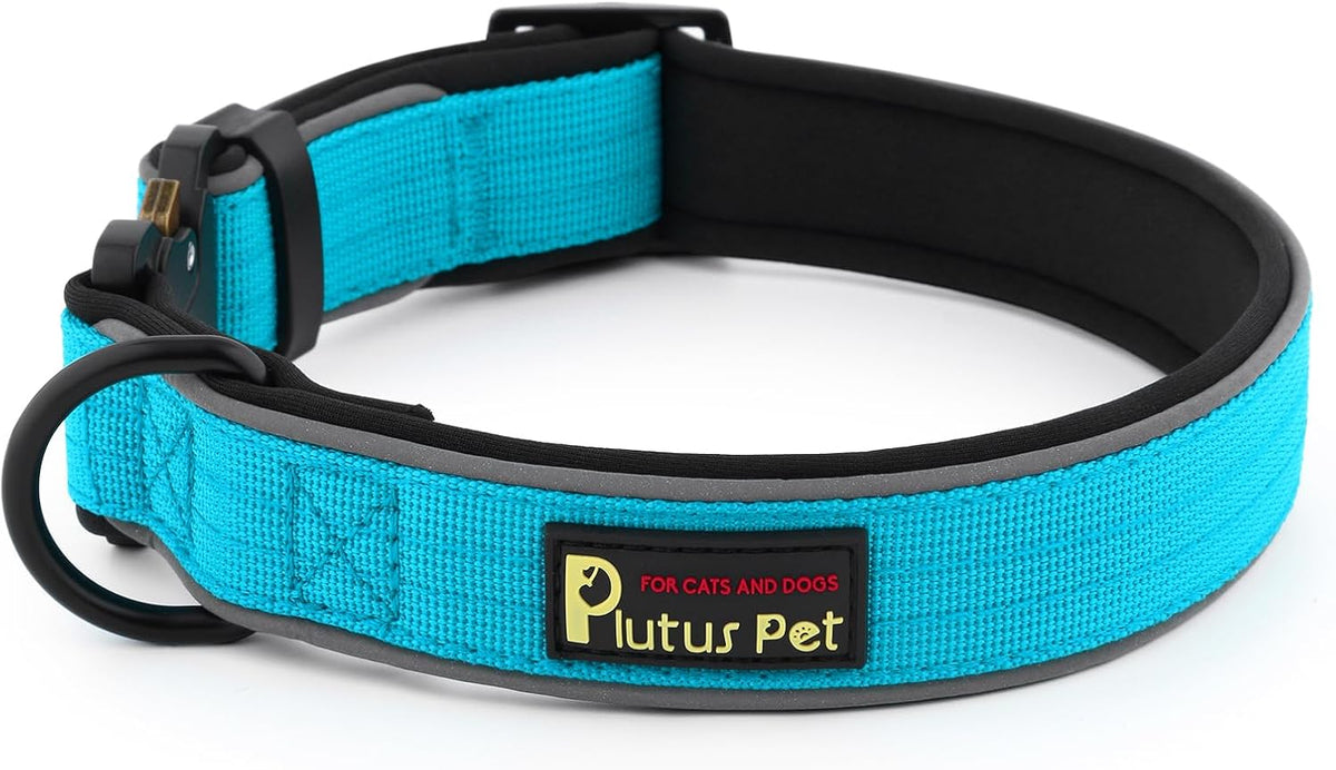 Plutus Pet Tactical Dog Collar, Reflective, Adjustable Heavy Duty Dog Collar, Soft Padded and Comfortable, for Small Medium and Large Dogs (Red, L) - PuriLite