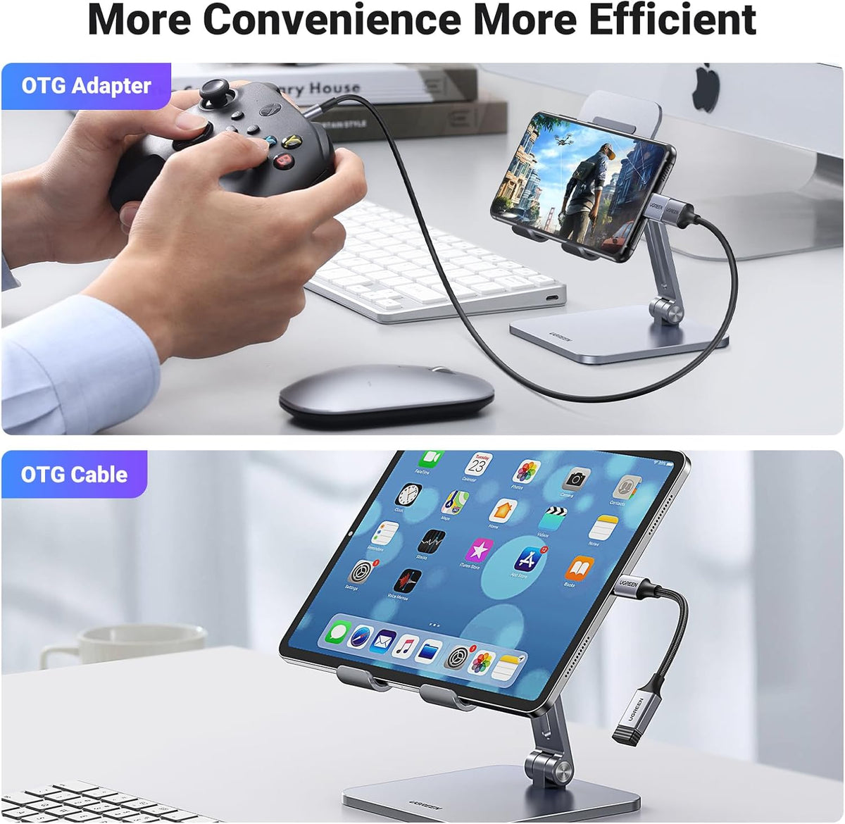 UGREEN USB C to USB Adapter 2 Pack, USB 3.2 Gen 2 10Gbps USB C Adapter USB C Male to USB 3.2 Female Adapter OTG Compatible with iPhone 15, Galaxy S24 S23 Ultra, MacBook Pro Air, iPad Pro Mini, Grey - PuriLite