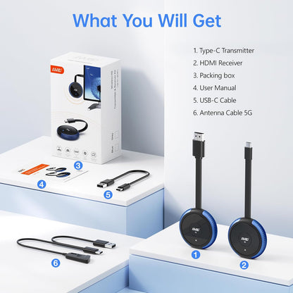 Wireless HDMI Transmitter and Receiver Kit, AIMIBO 4K Wireless HDMI Extender Smooth 5G Video/Audio for Laptop, Cable Box, Camera, Phone, Football Live Streaming to Monitor, Projector, HDTV -165FT/50M - PuriLite