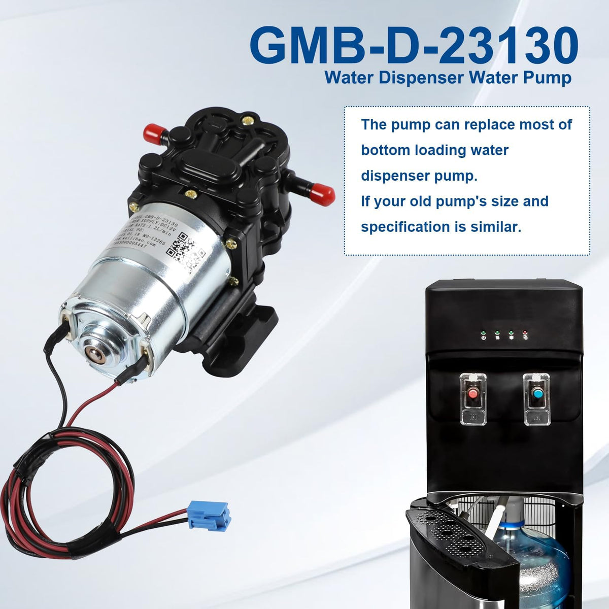 GMB-D-23130 Water Pump Compatible with Midea Avalon Primo Brio Water Dispenser 1.2L/min DC12V, Replaces DP005A2 MO-12265 Bottom Loading Bottled Water Cooler Dispenser - PuriLite