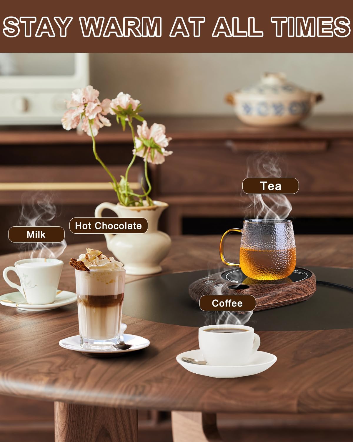MYMULIKE Mug Warmer, Coffee Mug Warmer for Desk with 4 Temperature Settings (55℃/65℃/75℃/85℃), Coffee Warmer with Auto Shut Off, 1-12 Hour Timer, Desk Accessories for Office/Home - PuriLite