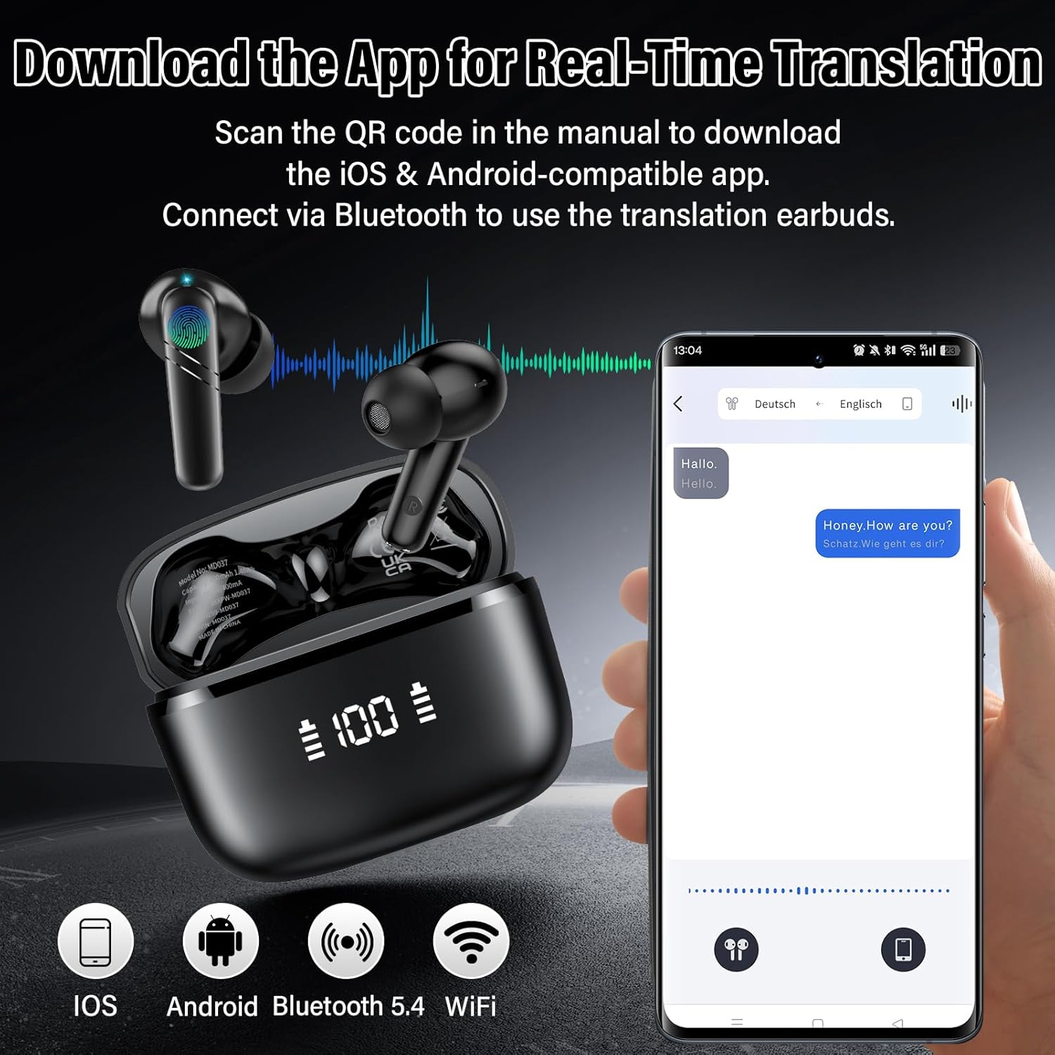 AI Translation Earbuds Real Time, 3-in-1 Language Translator Earbuds for 144 Languages & Accents Online Translation, 48H translate Earbuds with Bluetooth & APP for Travel/Business/Learning, Black - PuriLite