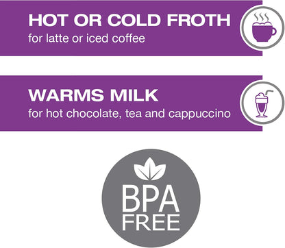 Salton Stainless Steel Milk Frother - Froth, Warm & Foam Milk for Coffees & Lattes - PuriLite