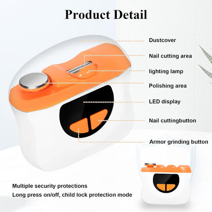 Casmoby 2025 Upgraded Electric Nail Clipper, 2 in 1 Electric Nail Clipper with 3 Speeds & LED Light,Fingernail Trimmer and Polisher with Nail Scraps Storage,USB Rechargeable Suitable for Kids, Senior - PuriLite