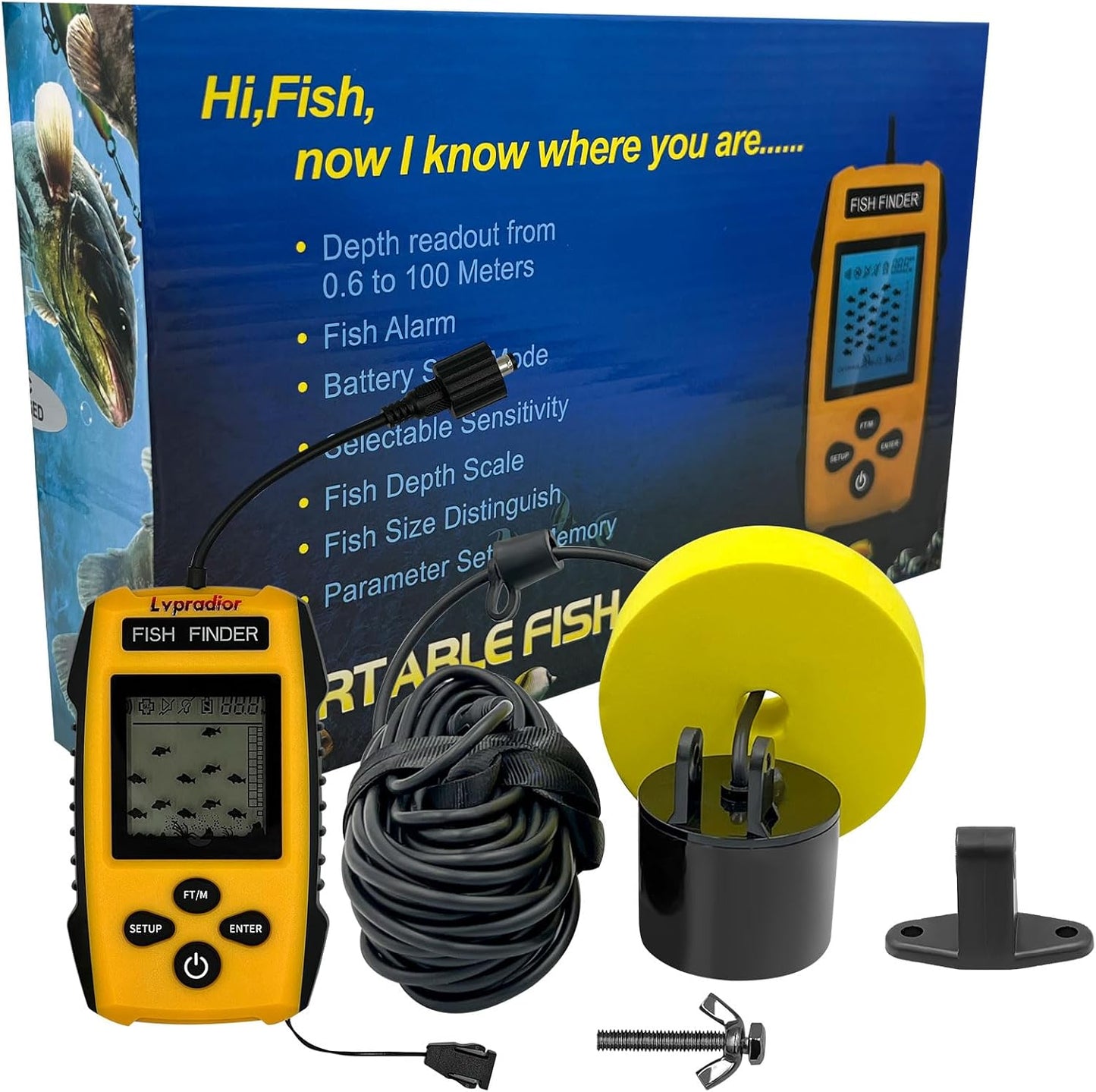 Lvpradior Portable Fish Finder, Wired Castable Kayak Boat Fishing Finder, Ice Fishing Gear Accessories, Handheld Water Depth Fish Finder with Sonar and LCD Display - PuriLite