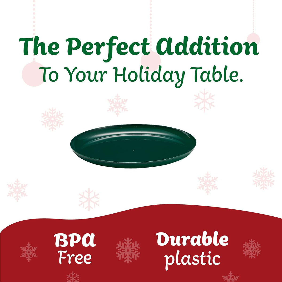 PLASTICPRO [30 Pack 10.7'' Christmass Green Plastic Party Plates Edge Collection Premium heavyweight Elegant Disposable Tableware Dishes - PuriLite