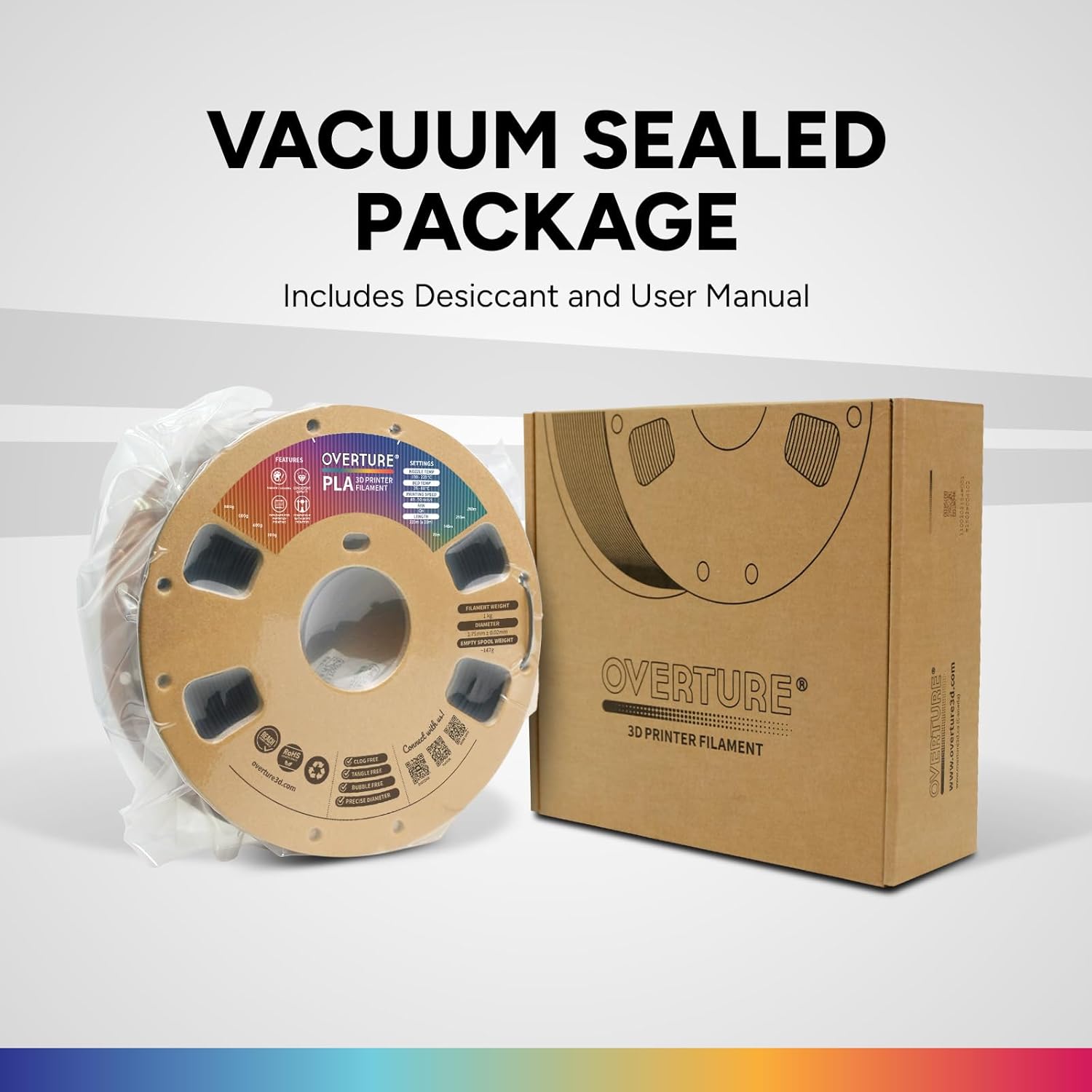 OVERTURE PLA Filament 1.75mm PLA 3D Printer Filament, 1kg Cardboard Spool (2.2lbs), Dimensional Accuracy +/- 0.02mm, Fit Most FDM Printer (Black 1-Pack) - PuriLite