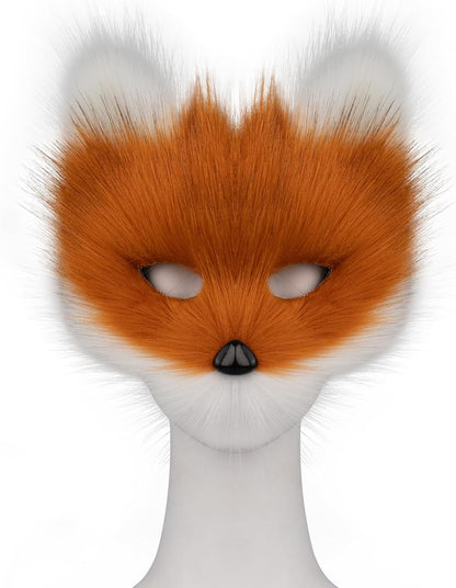 hbbhml Animal Fox Wolf Mask Halloween Party Cosplay Costumes Props Plush Cat Half Face Masks Christmas Masquerade - PuriLite