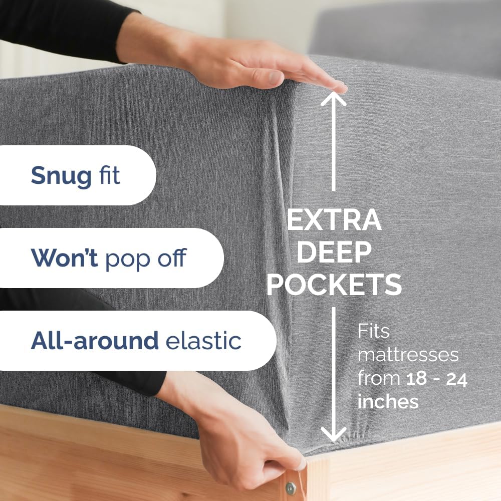 Extra Deep Queen Sheet Set - 6 Piece Breathable & Cooling Sheets - Hotel Luxury Bed Sheets Set - Easy & Secure Fit - Soft, Wrinkle Free & Comfy Sheets Set - White Sheet Set w/Extra Deep Pockets - PuriLite