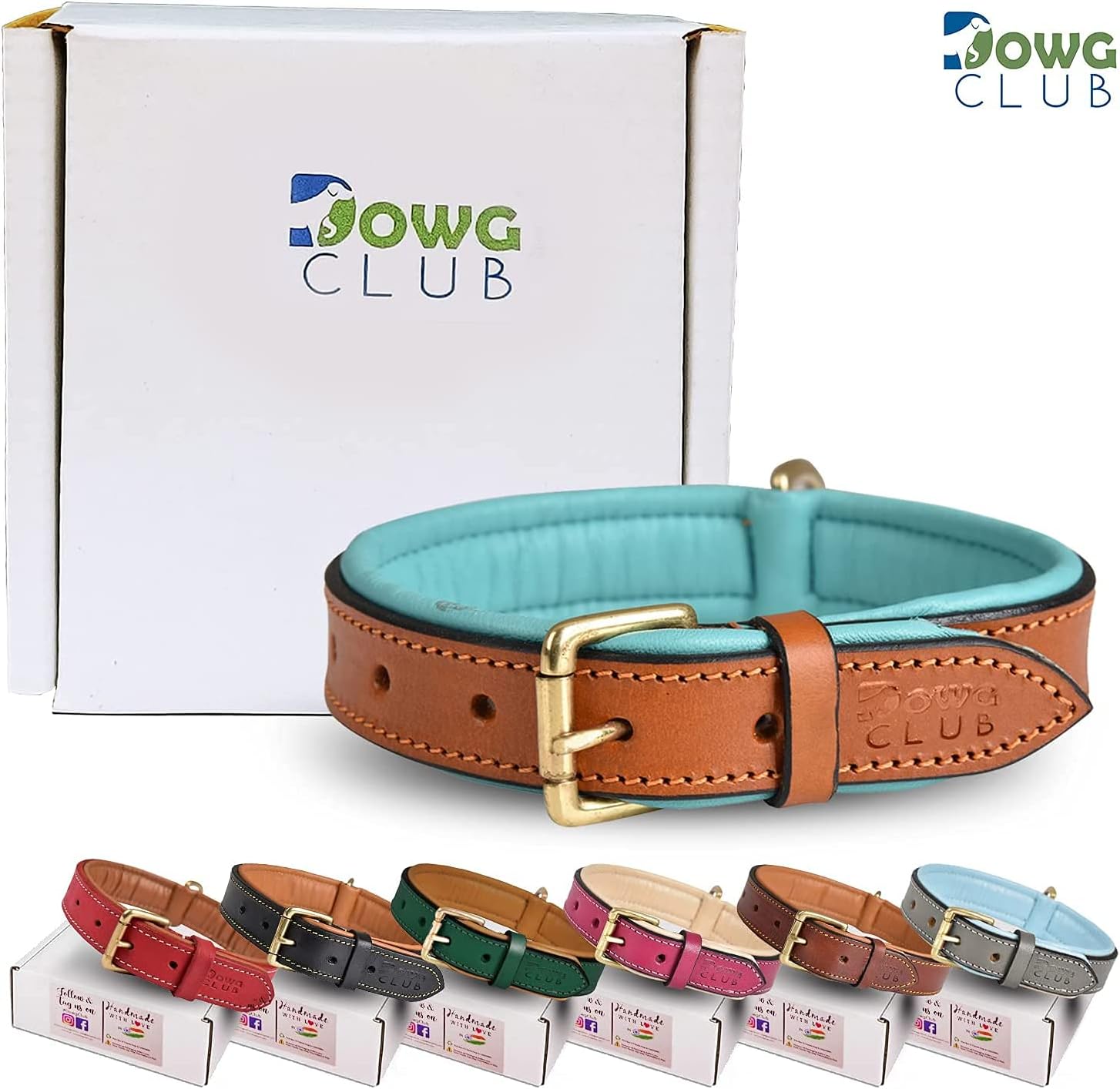 DowgClub | Genuine Leather Dog Collar | Full Grain, Heavy Duty | Comfortable, Strong | Best for Pups, Small, Medium & Large Breeds | Pink, Brown, Black, Tan - PuriLite