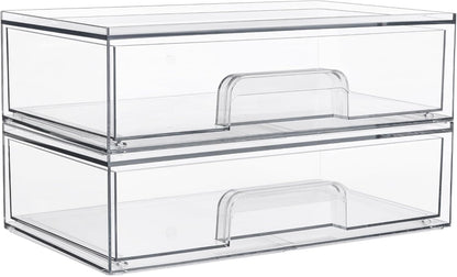 Vtopmart 3 Pack Stackable Clear Plastic Drawer Organizer, Makeup Organizers and Storage for Eyeshadow Palettes, Cosmetics, Beauty Supplies, Ideal for Vanity, Desk, Office, Bathroom Organization - PuriLite