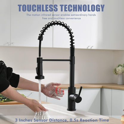GIMILI Matte Black Kitchen Faucet with LED Light,Single Hole Spring Kitchen Sink Faucet with Pull Down Sprayer - PuriLite