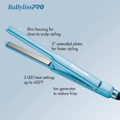 BaBylissPRO Nano Titanium & Ceramic Ultra-Slim Hair Straightener, Extra-Long Dual Voltage Flat Iron with Floating Plates - PuriLite