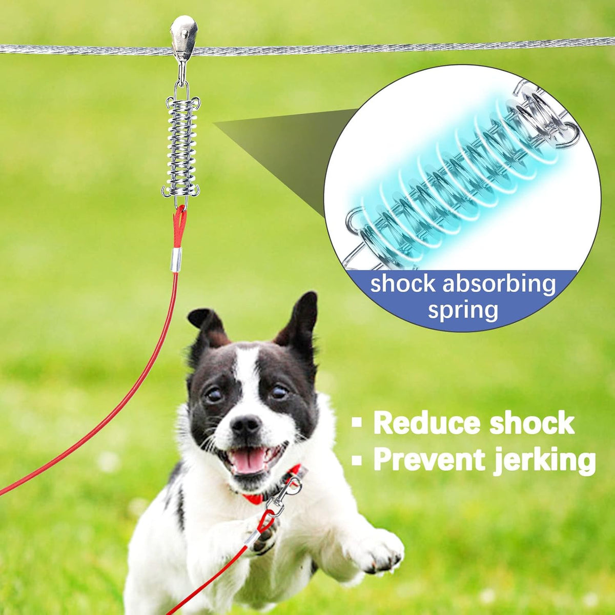 Snagle Paw Dog Tie Out Runner for Yard,Trolley System for Large Dogs,Heavy Duty Dog Run Cable with 10ft Pulley Runner Line for Dogs Up to 125lbs,Yard or Camping,75ft - PuriLite