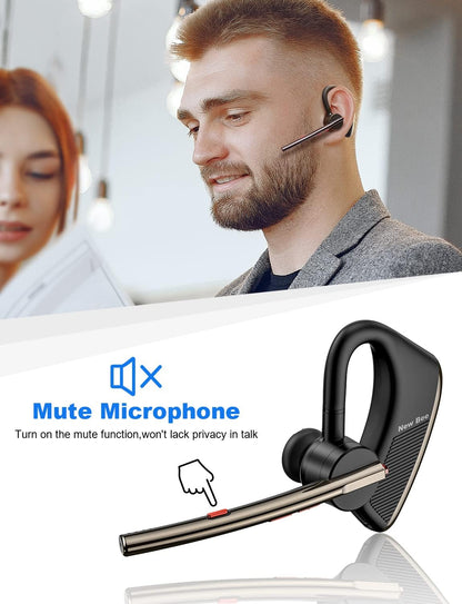 Bluetooth Headset V5.2 New Bee Bluetooth Earpiece CVC8.0 Dual Mic Noise Cancelling Wireless Handsfree 24Hrs Talktime Driving Headset with Mic Mute for iPhone Android Smartphone Business Office - PuriLite