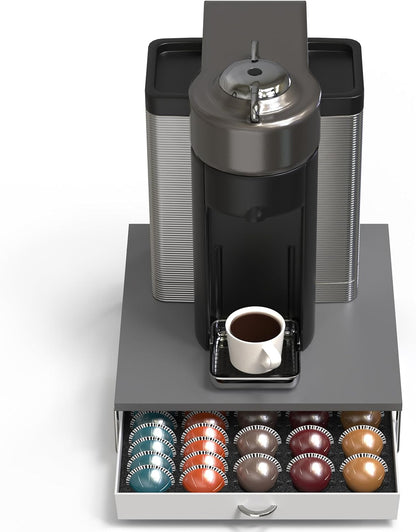 DecoBrothers Vertuo Pod Holder VertuoLine Drawer Storage for Nespresso Coffee Capsules, Crystal Tempered Glass, White - PuriLite