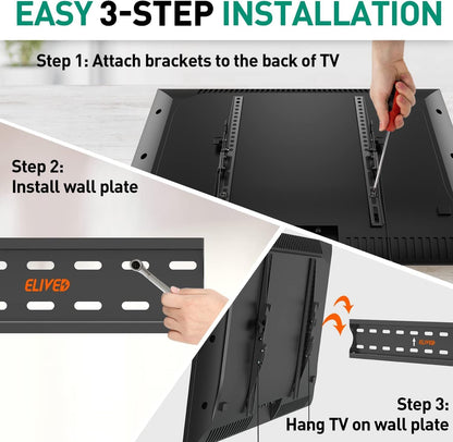 Tilting TV Wall Mount Bracket, Universal TV Mount Low Profile for 26-55 Inch Flat Screen TVs, Ultra Slim, Easy to Install with Tilting Knob, Fits 12''/16'' Studs, Max VESA 400x400mm, 99 lbs. ELIVED - PuriLite