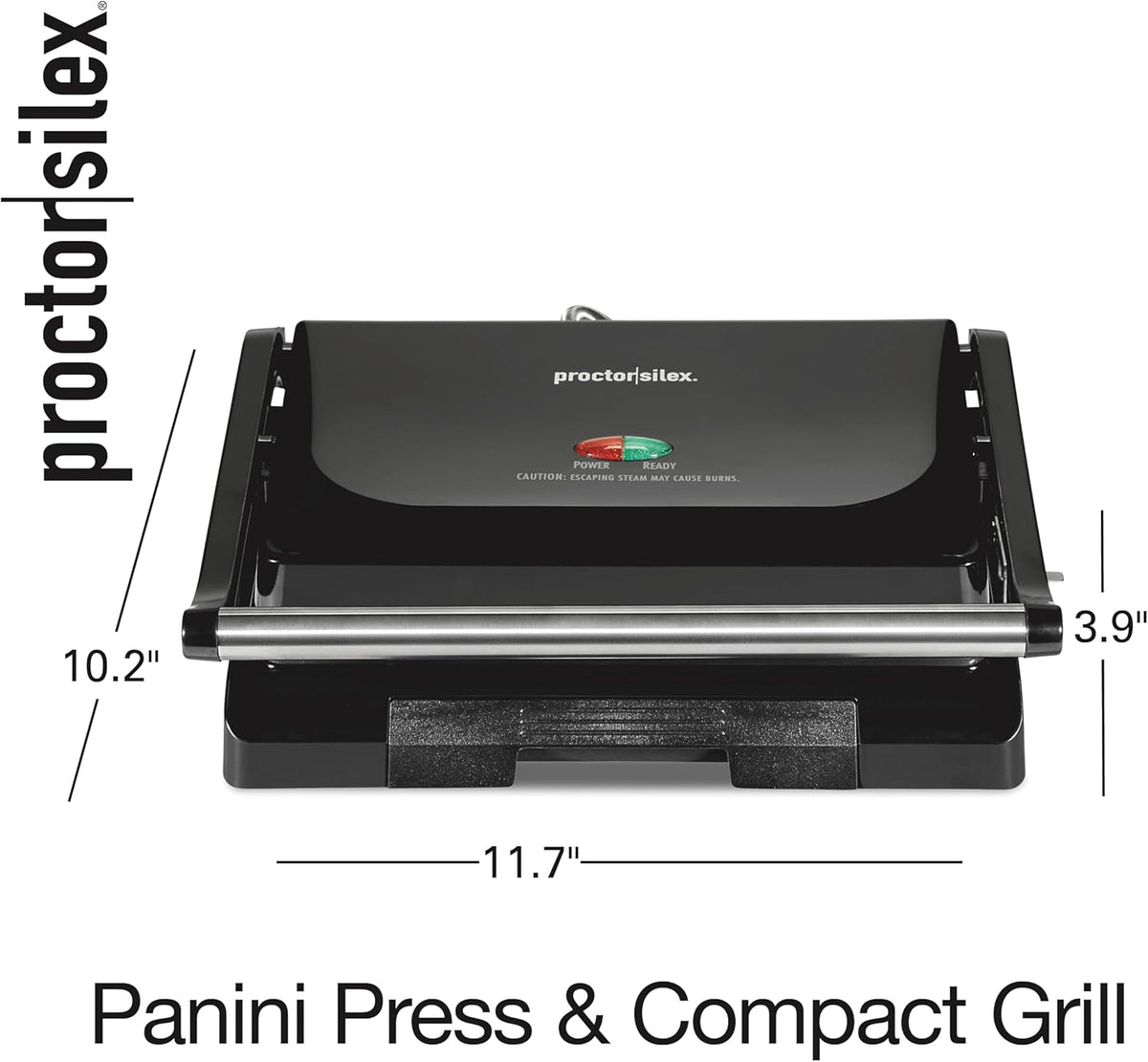 Proctor Silex 4 Serving Panini Press, Sandwich Maker and Compact Indoor Grill, Upright Storage, Easy Clean Nonstick Grids, Black (25440PS) - PuriLite