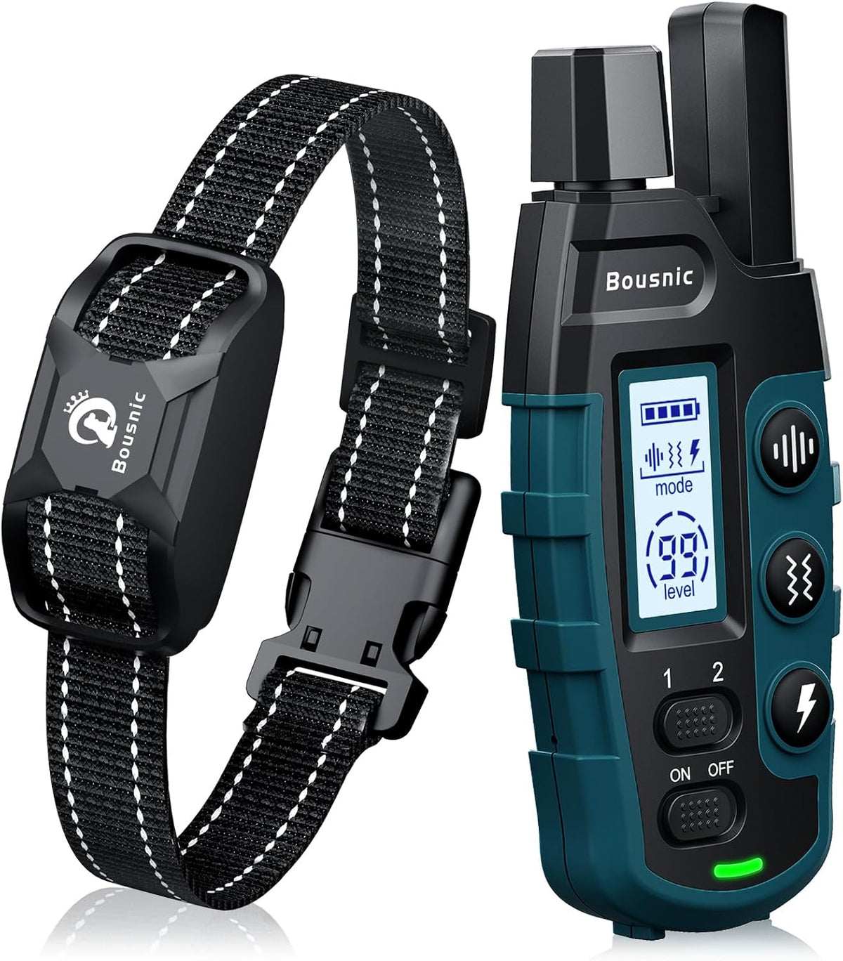 Bousnic Dog Shock Collar - 3300Ft Dog Training Collar with Remote for 5-120lbs Small Medium Large Dogs Rechargeable Waterproof e Collar with Beep (1-8), Vibration(1-16), Safe Shock(1-99) Modes (Blue) - PuriLite