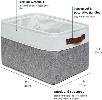 OrganiHaus Large Fabric Storage Baskets for Shelves 3 Pack, 15x11in Closet Storage Bins for Shelves, Cloth Baskets, Fabric Storage Cubes, Linen Closet Organizers, Fabric Basket, White Basket - PuriLite