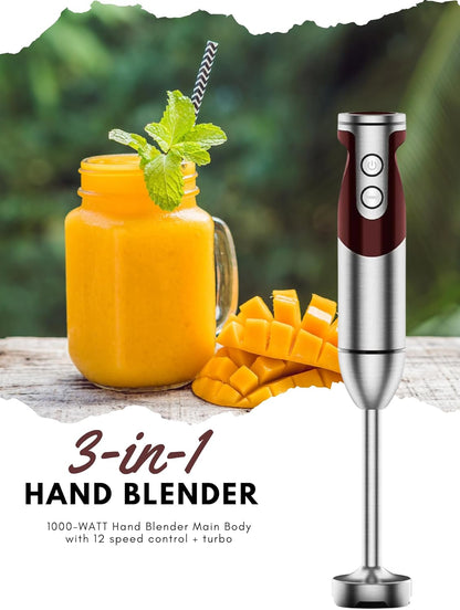MEGAWISE new Hand Blender Series Only one Hand Blender,no attachments,12-Speed,Includes Powerful Blender Stick- Easy to Clean and Perfect for Smoothies, and More (Black) - PuriLite