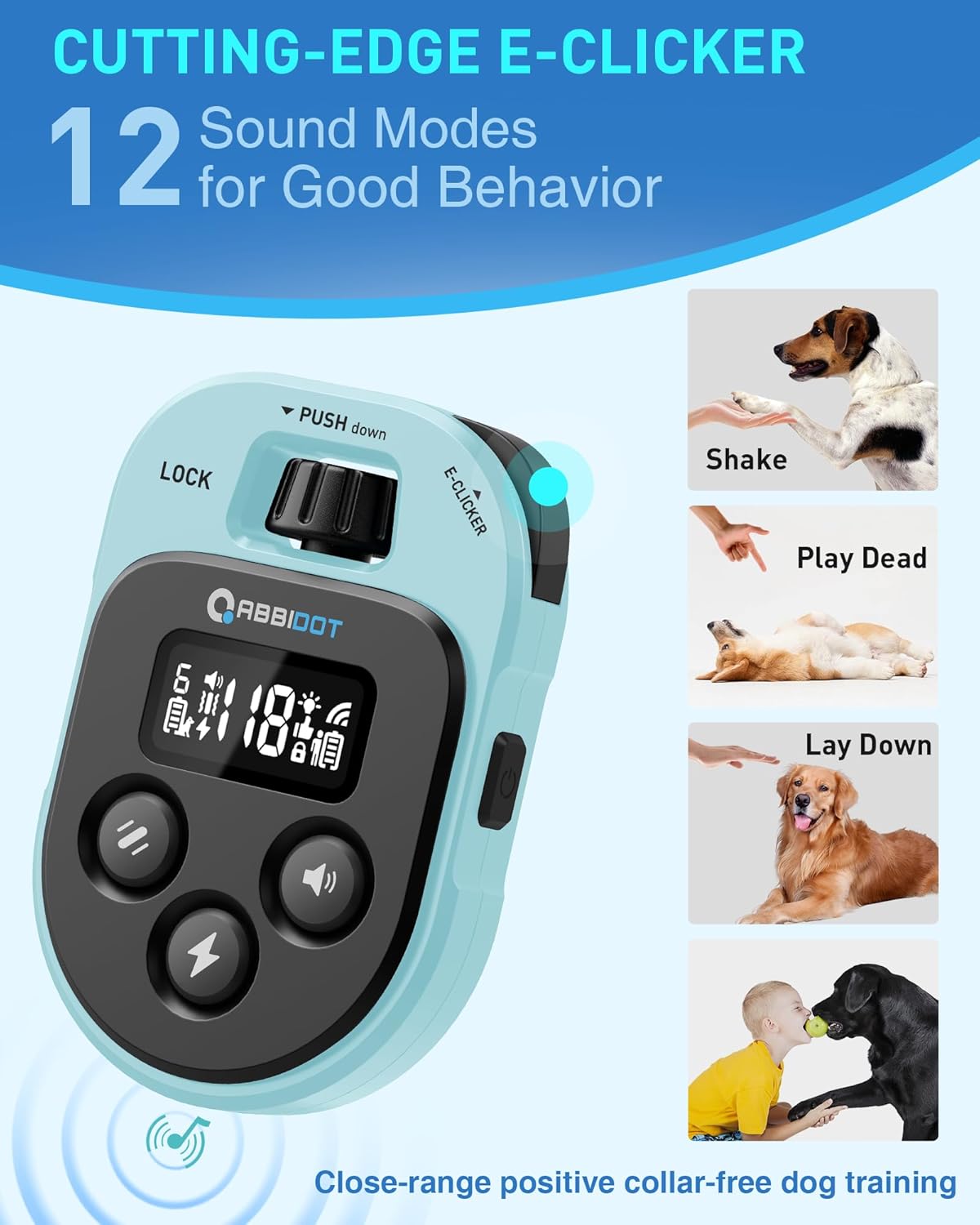 ABBIDOT Shock Collar - 4500ft Dog Training Collar, 178 Levels Dog Shock Collar, E-clicker, Waterproof Remote & Collar, Night Light E Collar for Small Medium Large Dogs (Black, 1 Collar) - PuriLite