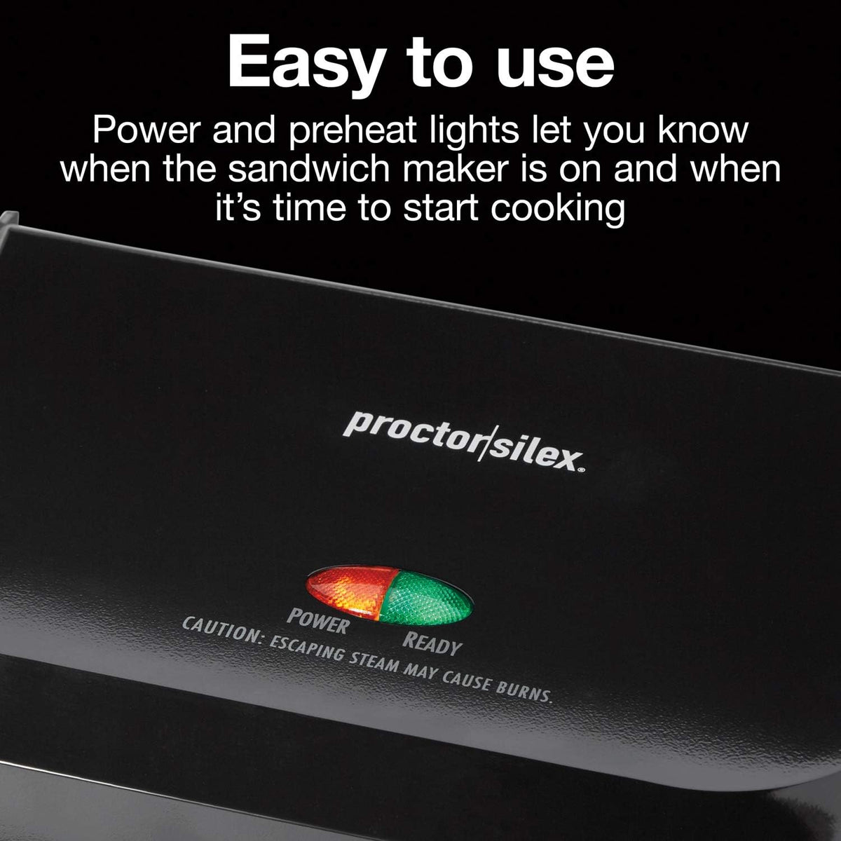 Proctor Silex 4 Serving Panini Press, Sandwich Maker and Compact Indoor Grill, Upright Storage, Easy Clean Nonstick Grids, Black (25440PS) - PuriLite