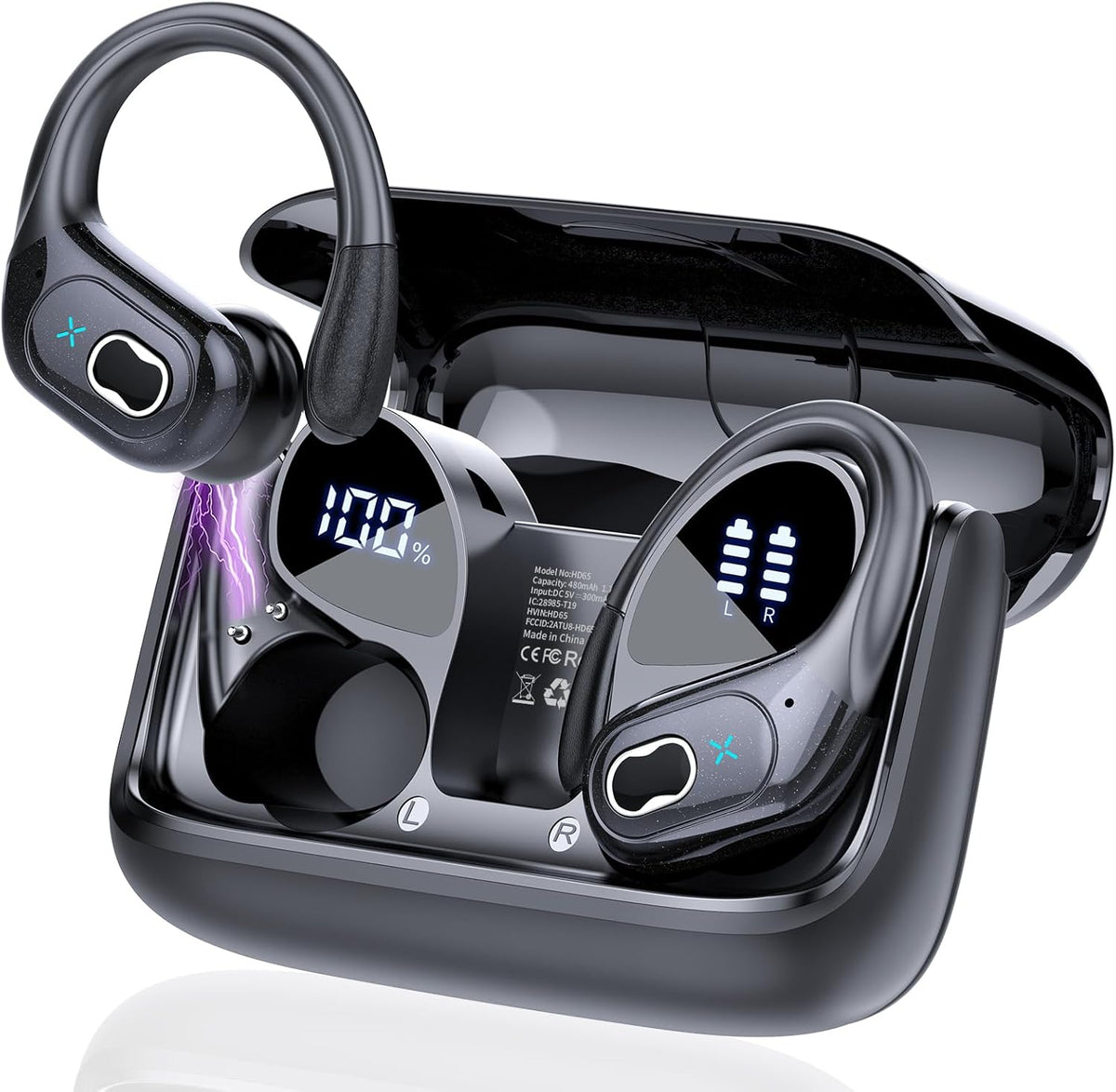 STECEi Wireless Earbuds 75hrs Bluetooth 5.4 Headphone Sport, Bluetooth Earbuds HiFi Stereo Over Ear Bud with Earhooks, ENC Noise Cancelling Mic, IP7 Waterproof Wireless Earphone for Workout/Running - PuriLite